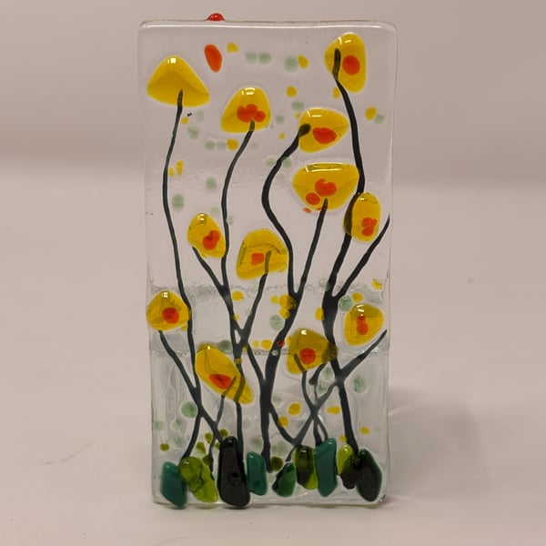 Fused Glass Tea Light Holder - Yellow Meadow Flowers