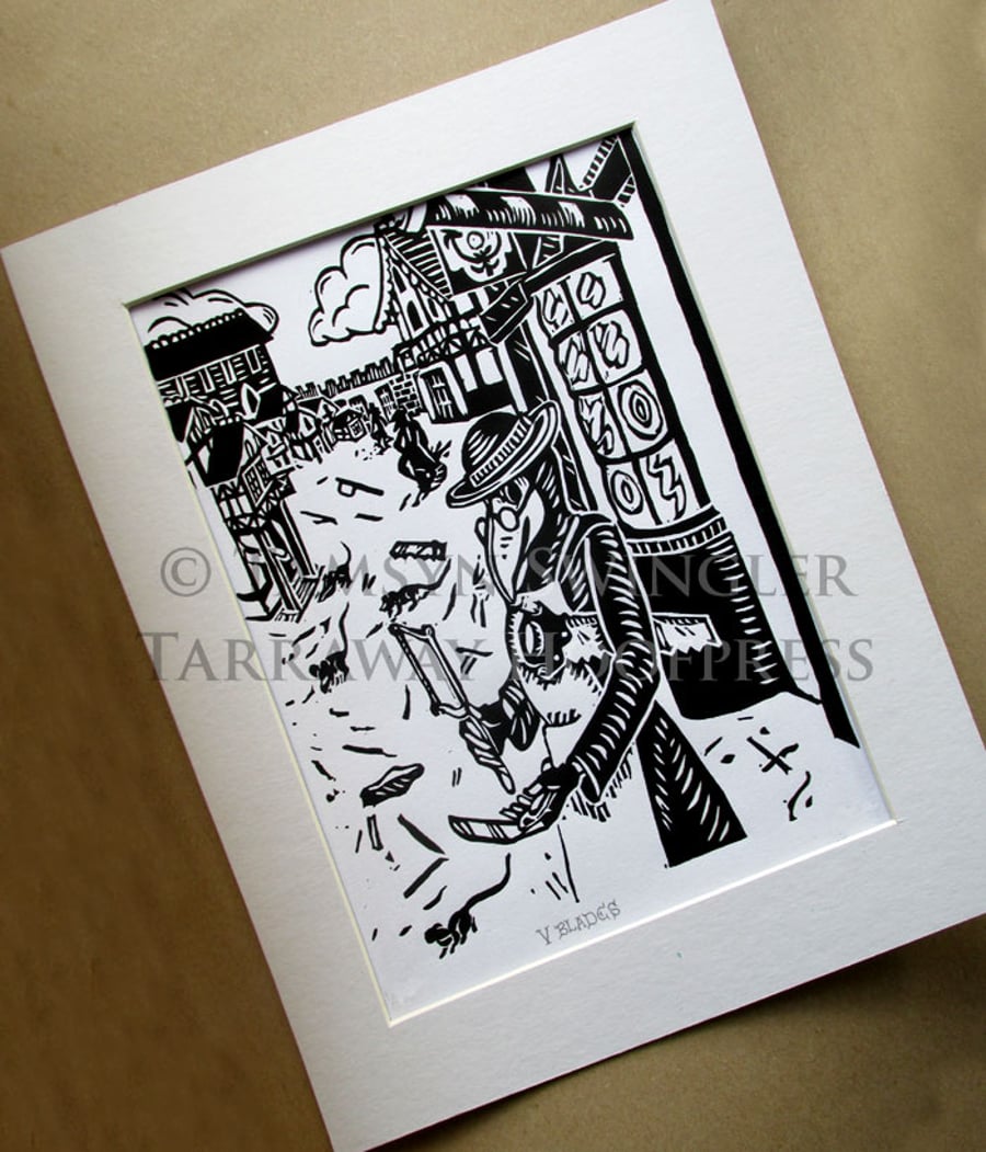 Five (V) of Blades - Plague Doctor - Limited Edition Lino Print based on Tarot