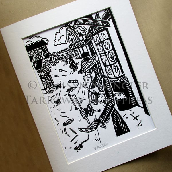 Five (V) of Blades - Plague Doctor - Limited Edition Lino Print based on Tarot