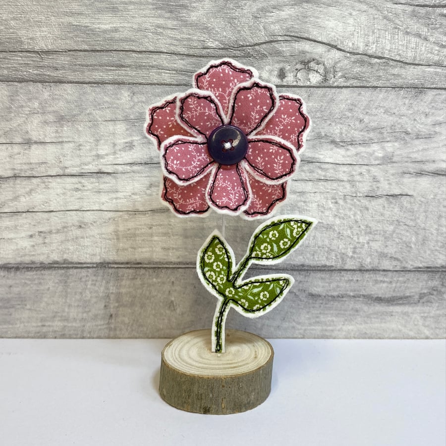 Flower and Leaf on a Wire Stem in a Wooden Stand