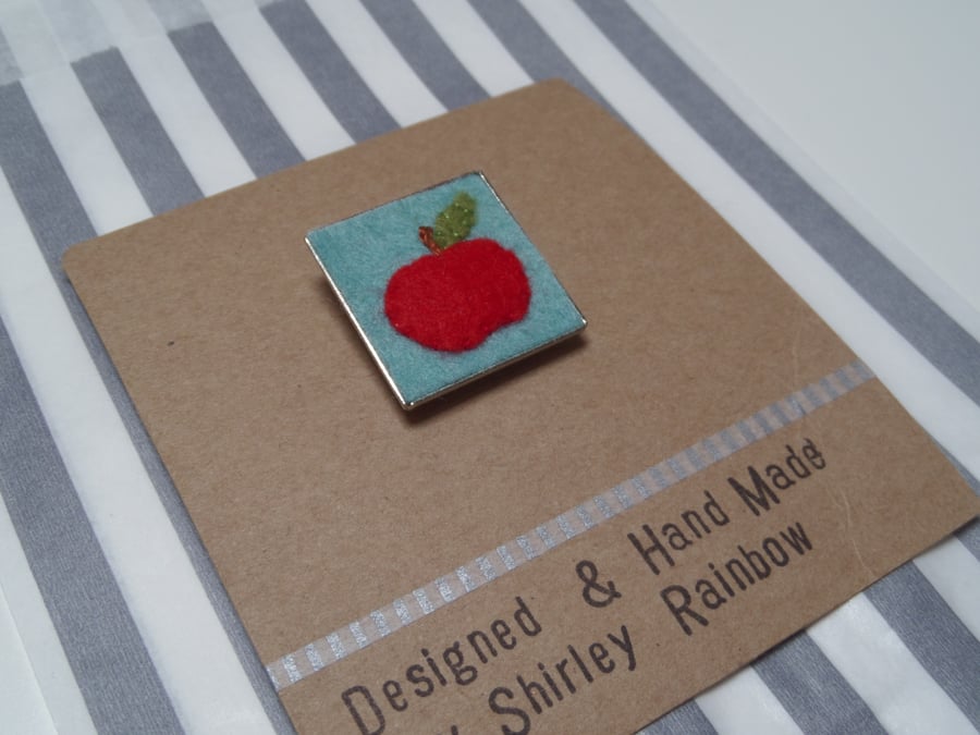 Red Apple Gift for Teacher Hand Stitched Badge