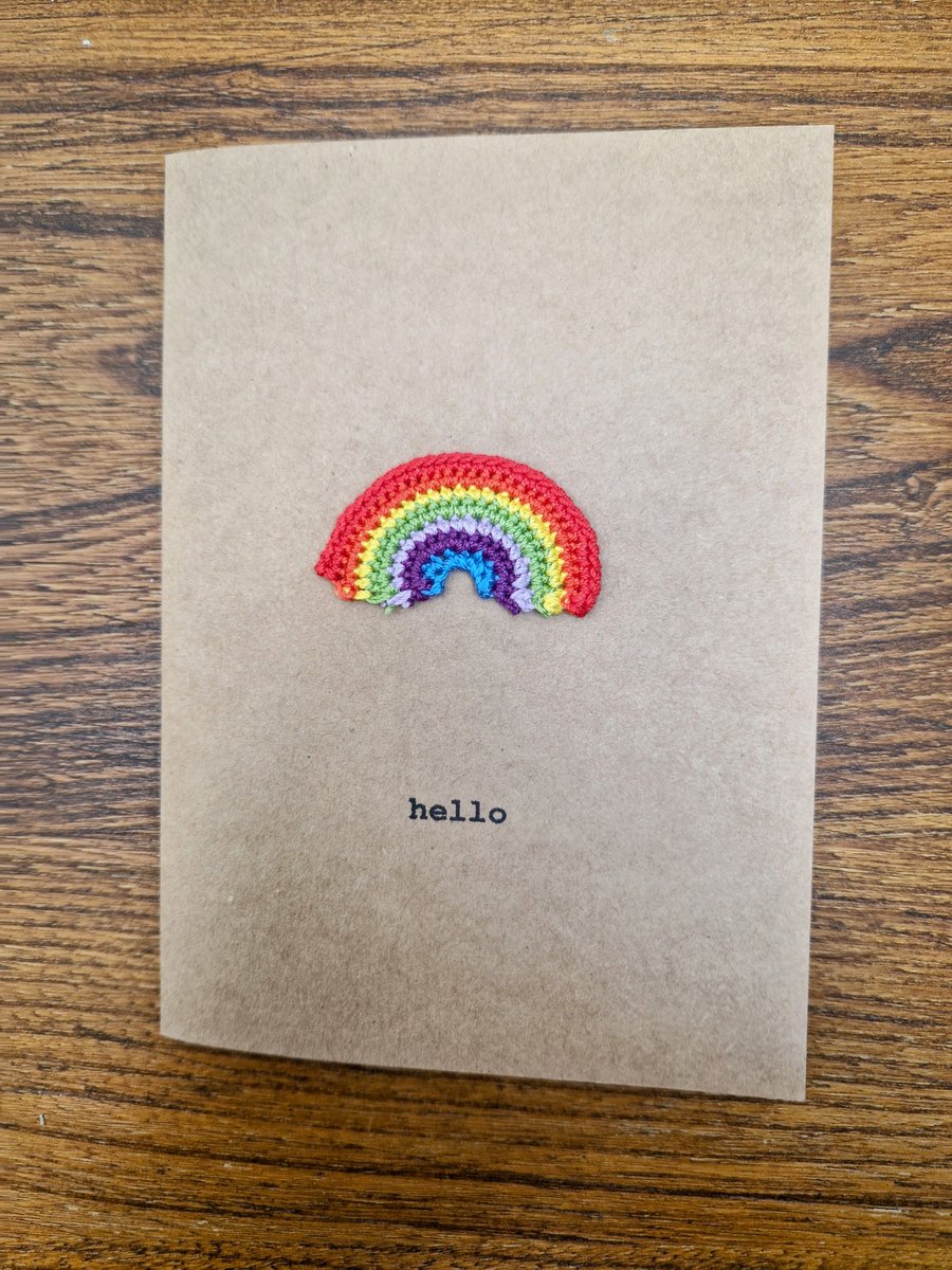Hello - Rainbow - Just Because - Handmade Crochet Card