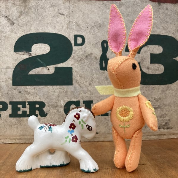 Pastel Orange Bunny The Little Hand Embroidered Felt Rabbit  