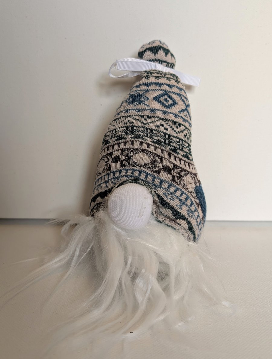 Homemade Gonk made from a Scandinavian patterned sock - turquoise