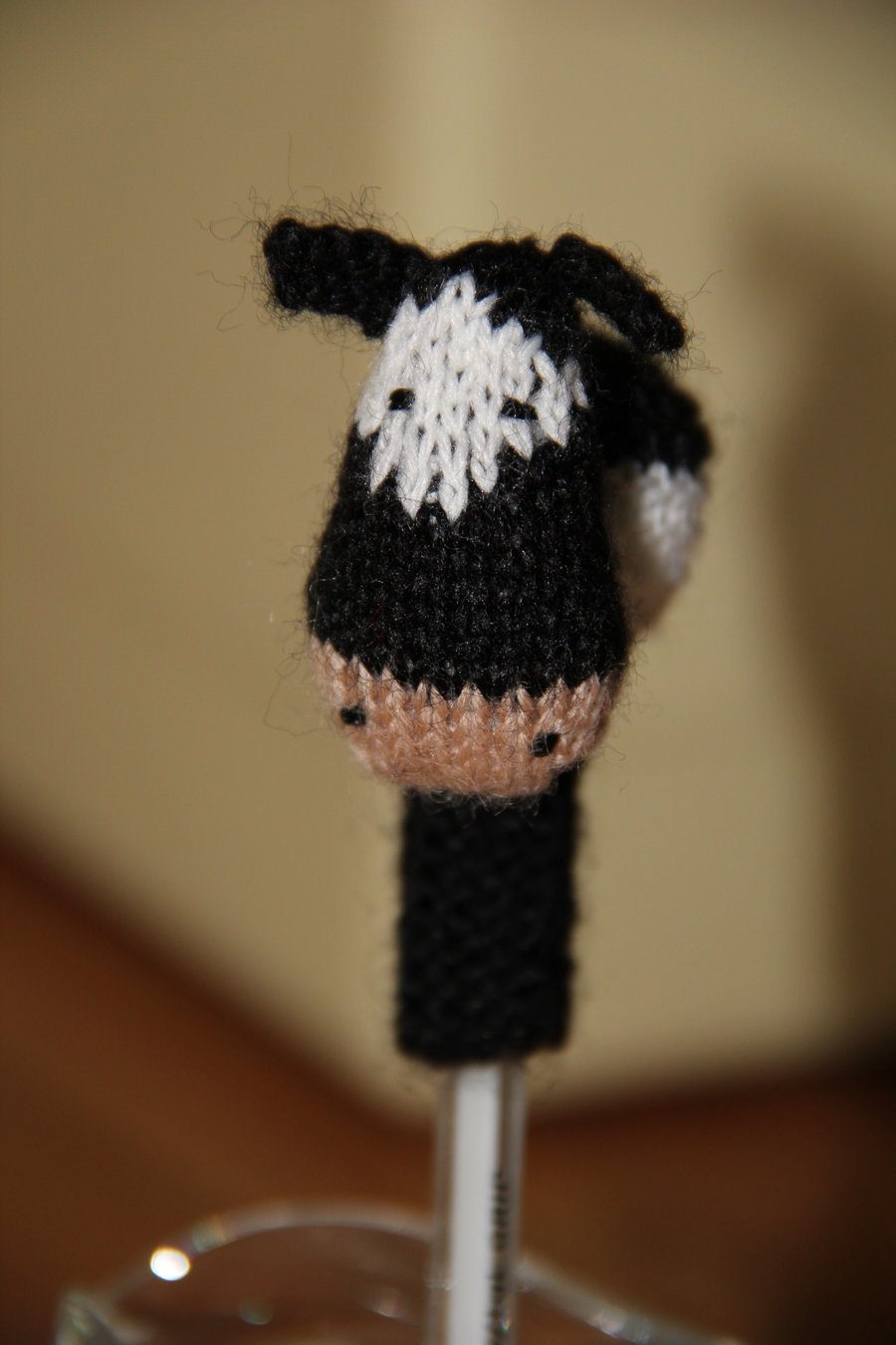 Hand Knitted Cow Pencil Topper