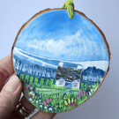 Snow Hill Cottage - Unique hand-painted wooden slice. Original artwork 