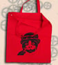 Steampunk Cat Tote Bag Animal Linocut Hand Printed Red Shopping Bag - Image 2