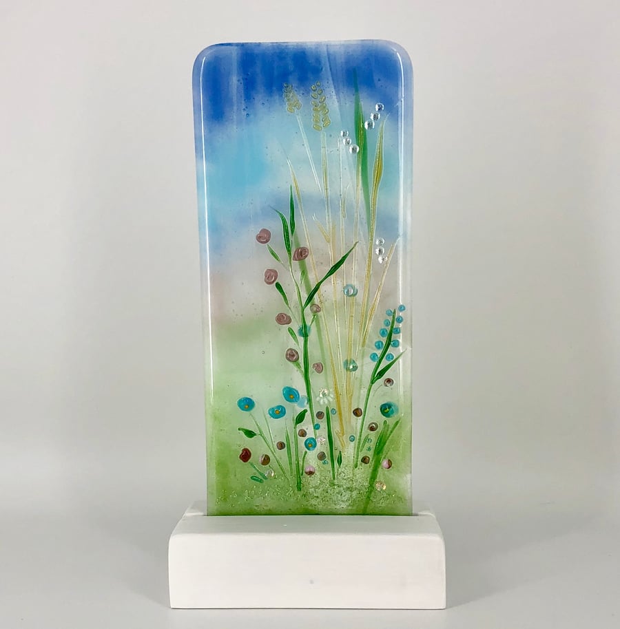 Fused Glass 'Summer Meadow' - with lampwork and dichroic detail