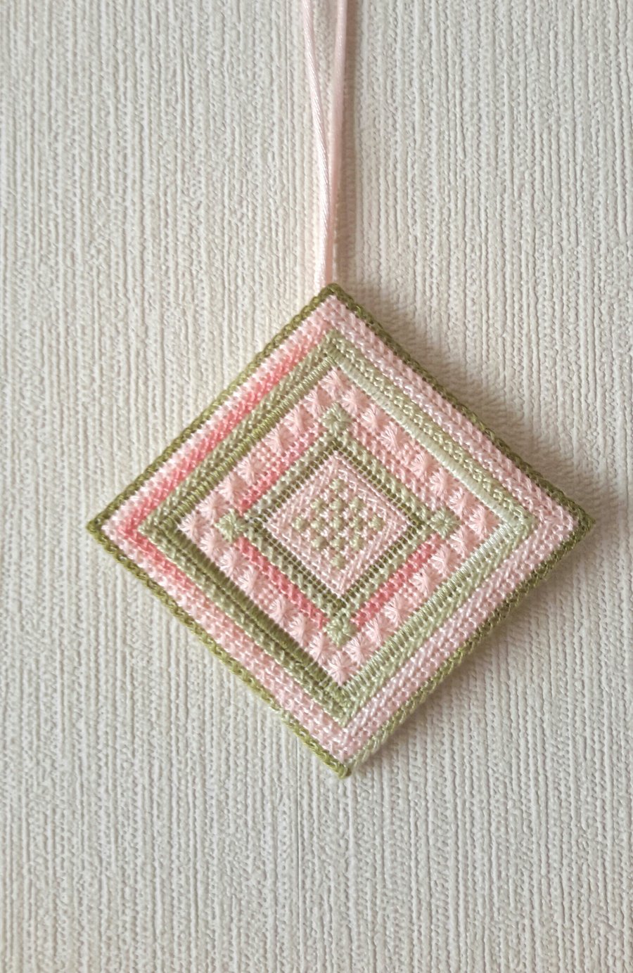 Reduced, Hand Embroidered Needlepoint Hanging Tile, Single Canvaswork Hanger