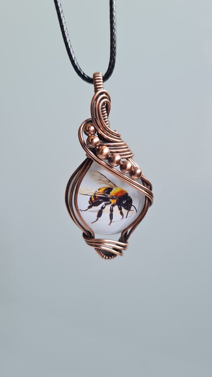 Bee Glass Copper Necklace Pendant Gift Jewellery Jewelery Jewelry Insect Bumble