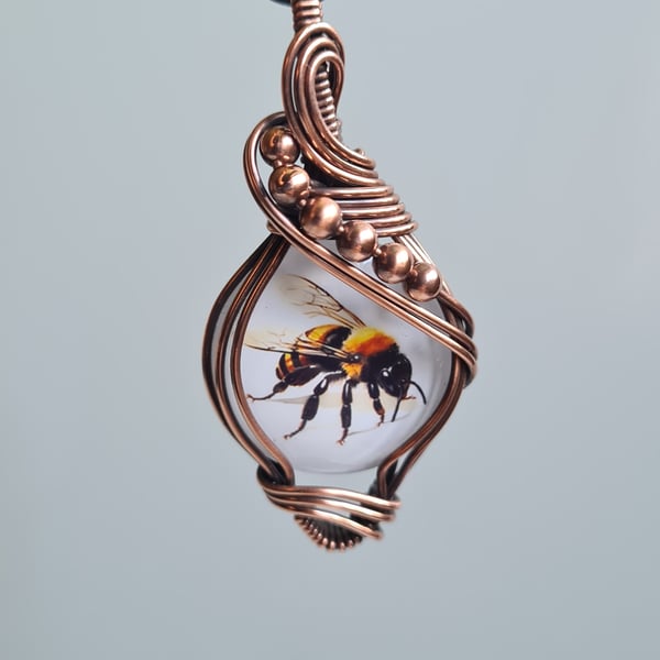 Bee Glass Copper Necklace Pendant Gift Jewellery Jewelery Jewelry Insect Bumble