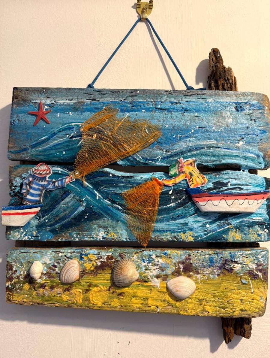 Creel Wood Wall Art - Drawing the Nets