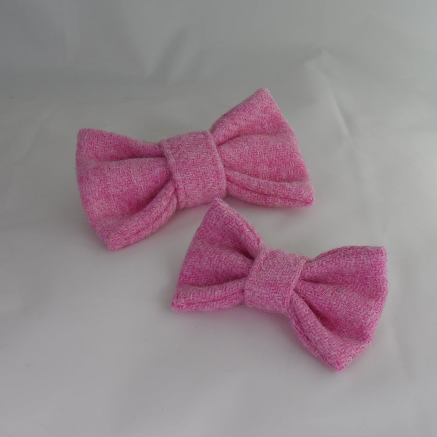 Handmade Harris Tweed Dog Bow - Plain Pale Pink 