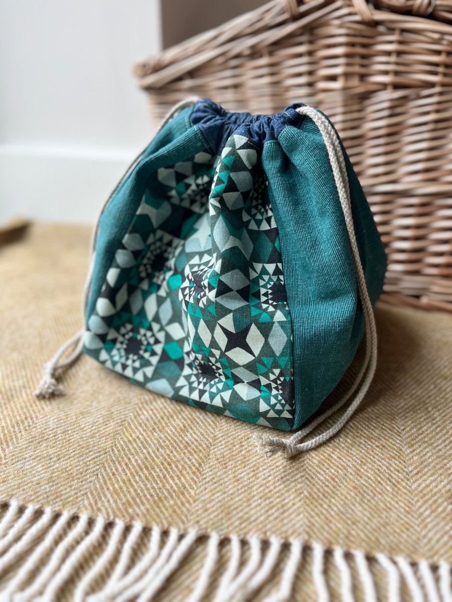 Dumpling drawstring bag - reclaimed fabrics 