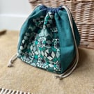 Dumpling drawstring bag - reclaimed fabrics 