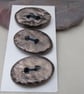 3 Medium Oval Bronze Leaf Pattern Handmade Ceramic Buttons - Image 5