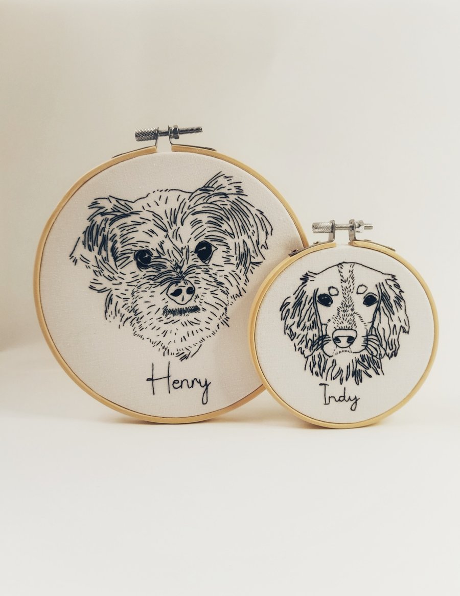 Hand Embroidered Pet Portrait Hoop Art
