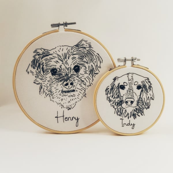 Hand Embroidered Pet Portrait Hoop Art