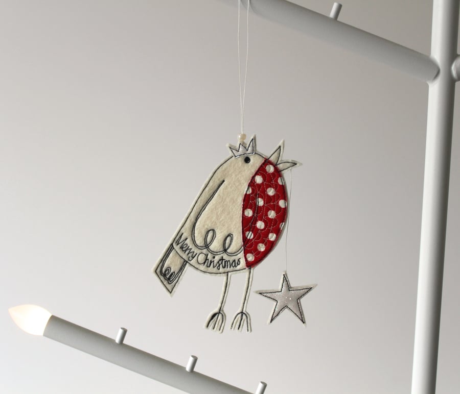 Mr Robin is holding a Star - Hanging Decoration