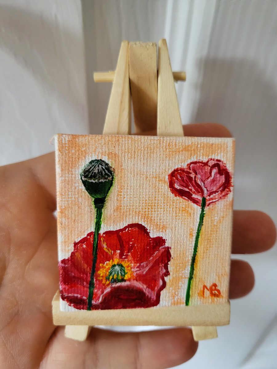Original mini canvas painting poppy