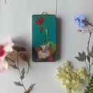 Miniature flower painting on reclaimed wood 'the red tulip '
