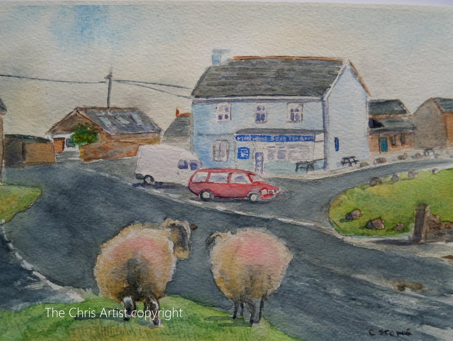 Sheep at Minions Village Bodmin Moor Cornwall original watercolour painting