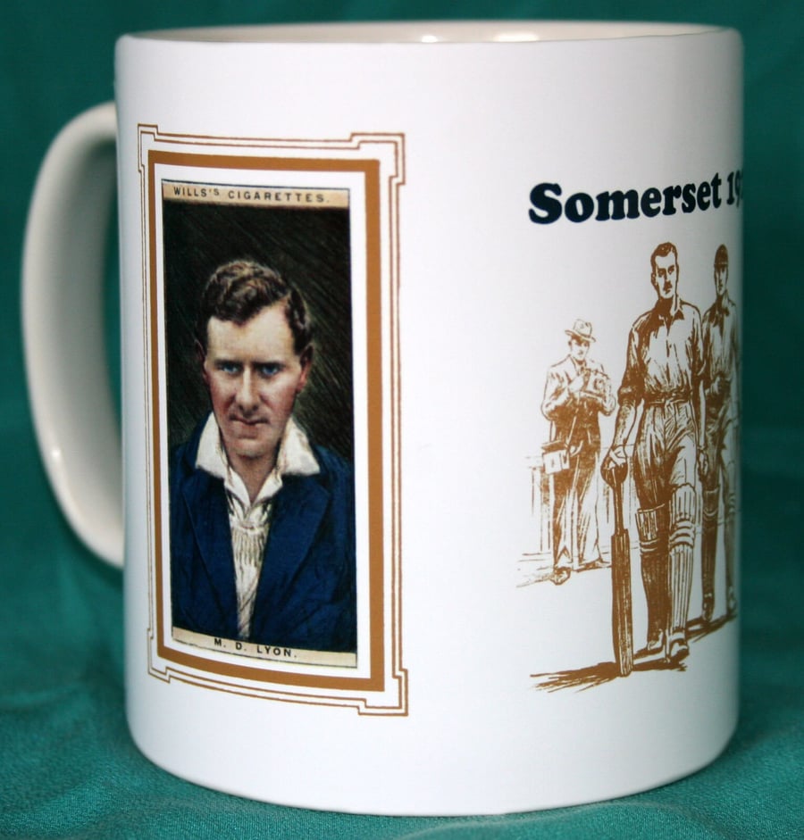 Cricket mug Somerset 1929 cricket counties M D Lyon & A Young vintage design mug