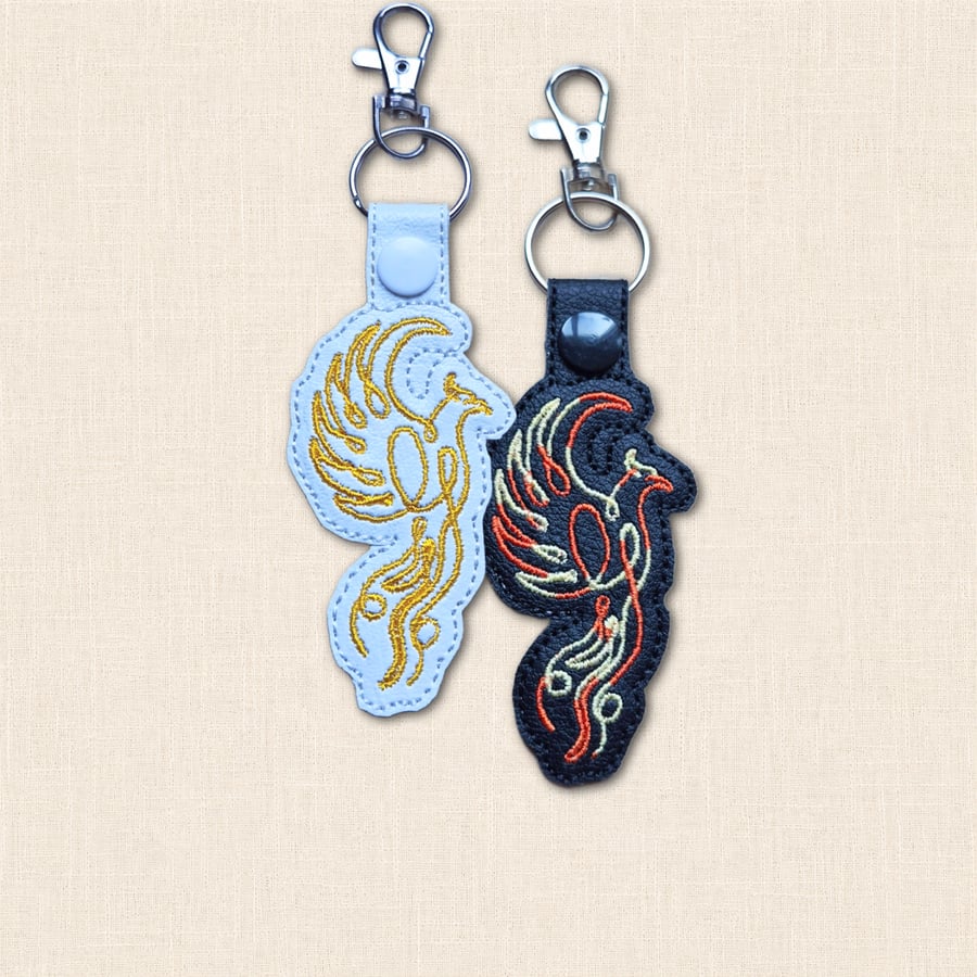 Phoenix Keyring - Embroidered Faux Leather Mythical Bird Bag Charm