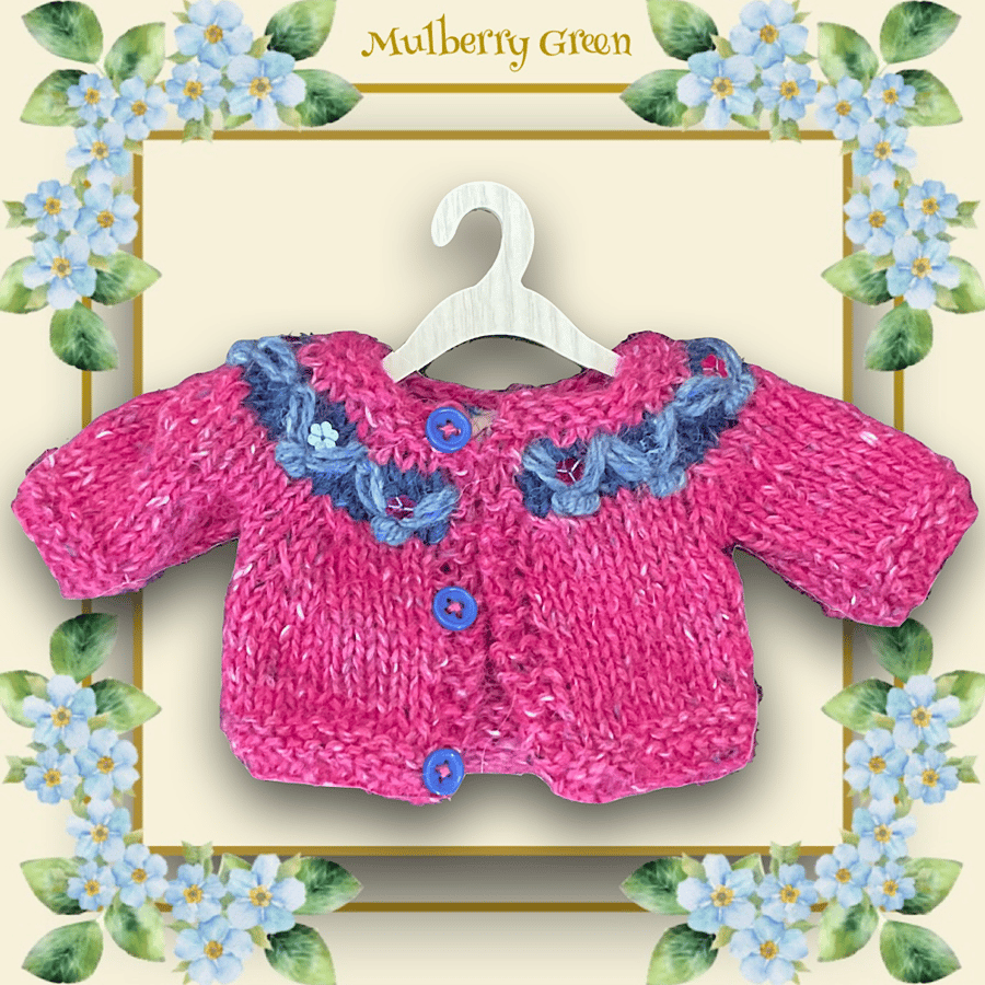 Embroidered Fuchsia Pink and Blue Cardigan