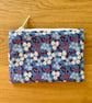 Small zipped fabric purse, pouch, make up bag, in blue floral print