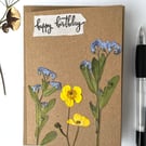 Handmade Real Pressed Buttercup, forget-me-not, Birthday Card