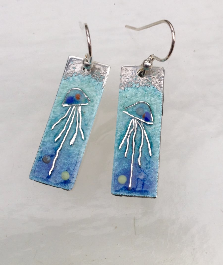 JELLYFISH ENAMELLED FINE SILVER EARRINGS