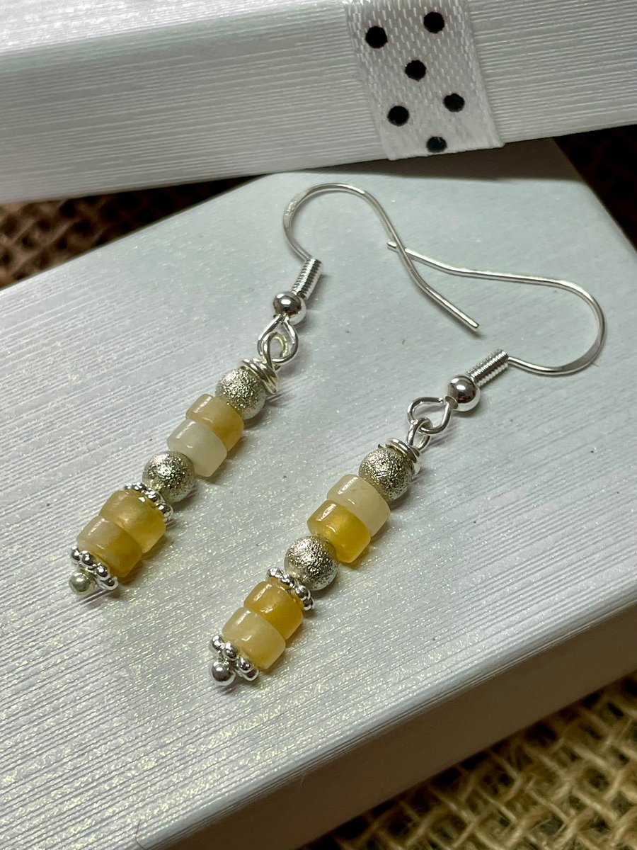 Natural Yellow Topaz Jade Heishi Dangle Earrings