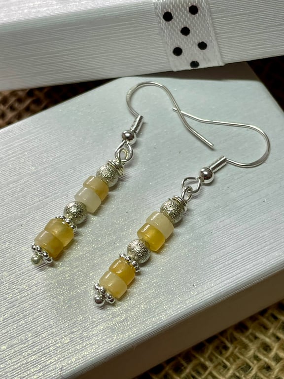 Natural Yellow Topaz Jade Heishi Dangle Earrings