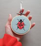 Handmade Ladybird mini hoop, applique & embroidery, hanging decoration