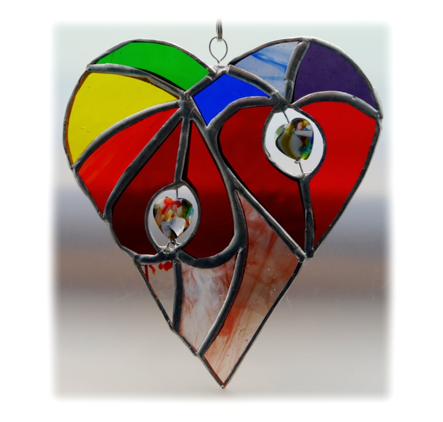 Heart of Hearts Suncatcher Rainbow Stained Glass 
