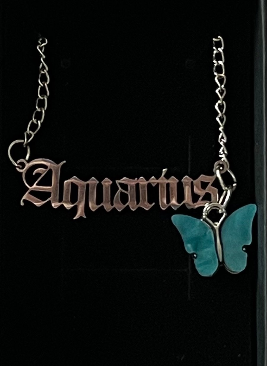 Silver italic zodiac x butterfly necklace 