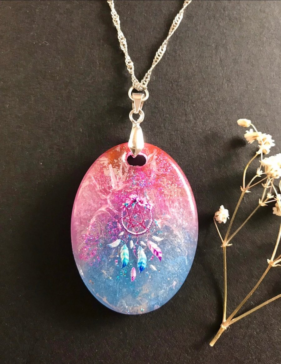 Handmade Hand Painted Ethereal Dazzling Iridescent 'Dream Catcher' Necklace