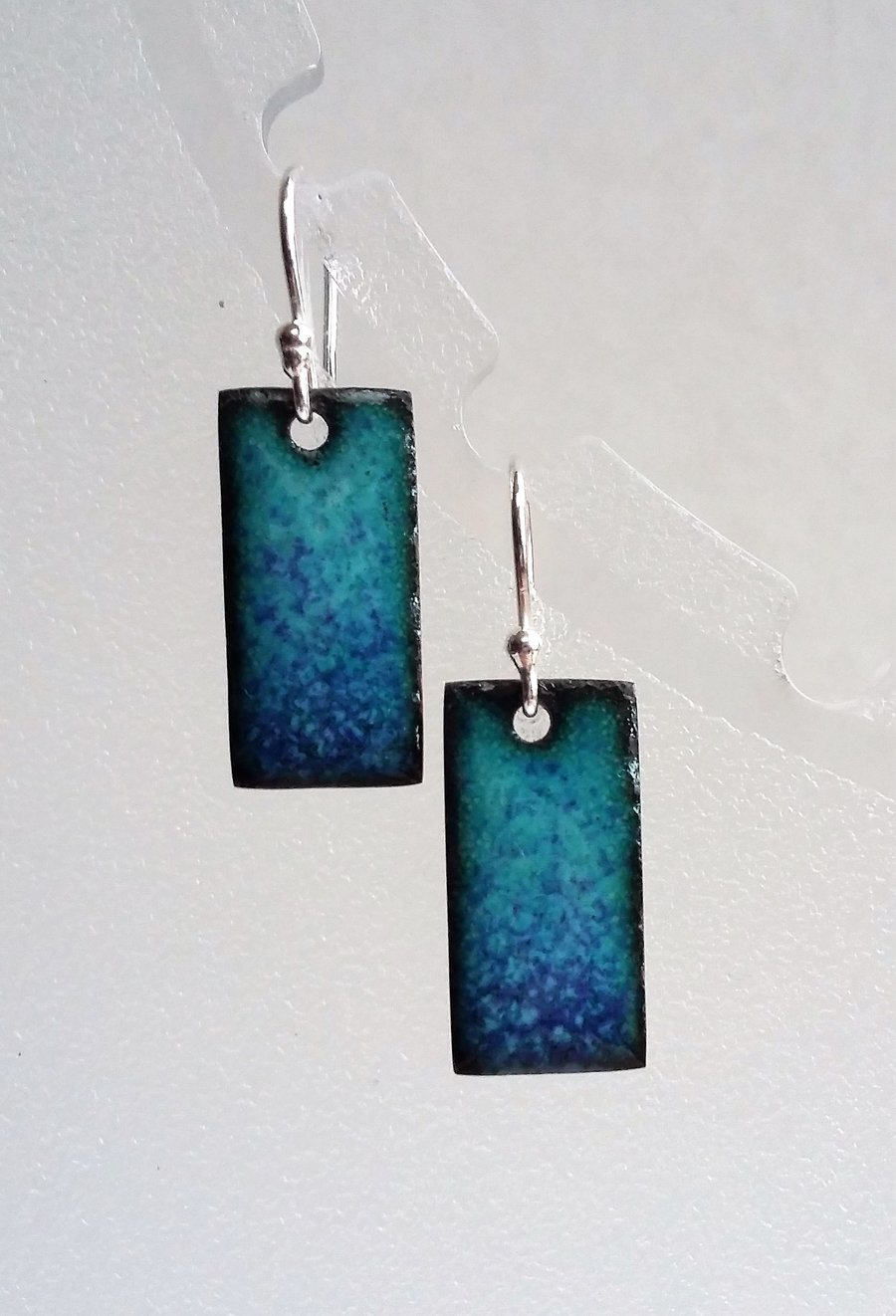 Enamelled copper rectangular blue earrings 084