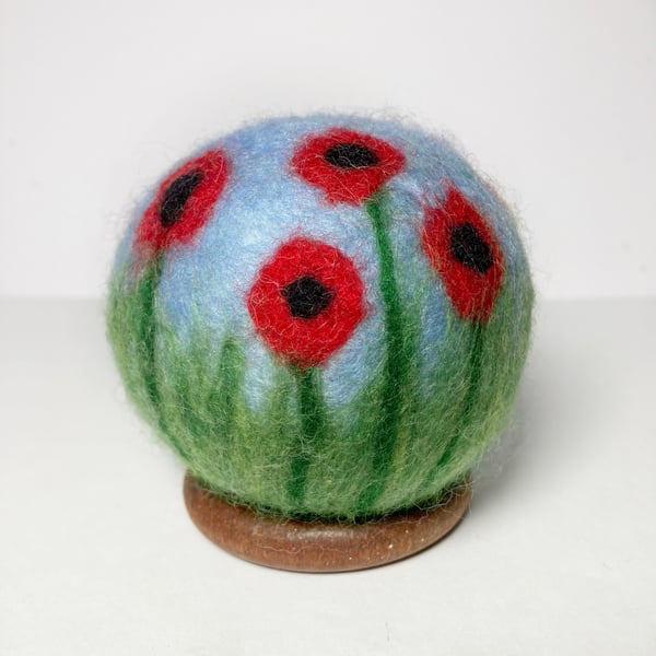 Felted Orb, Poppies, decorative ornament