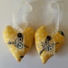 heart hangers pair yellow bird print 