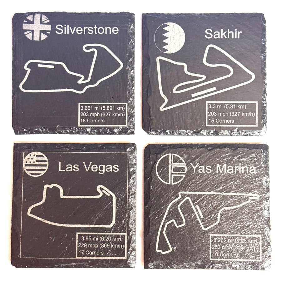 Formula One 2026 Circuit Slate Coaster – 100mm x 100mm Engraved Track Map 