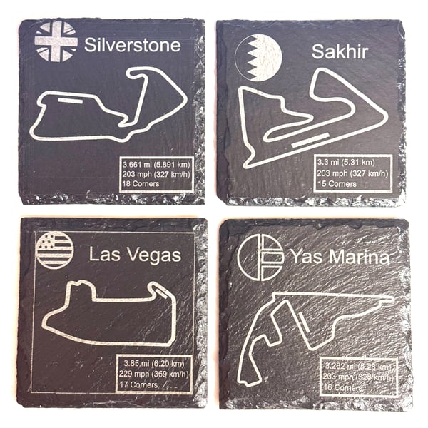 Formula One 2026 Circuit Slate Coaster – 100mm x 100mm Engraved Track Map 