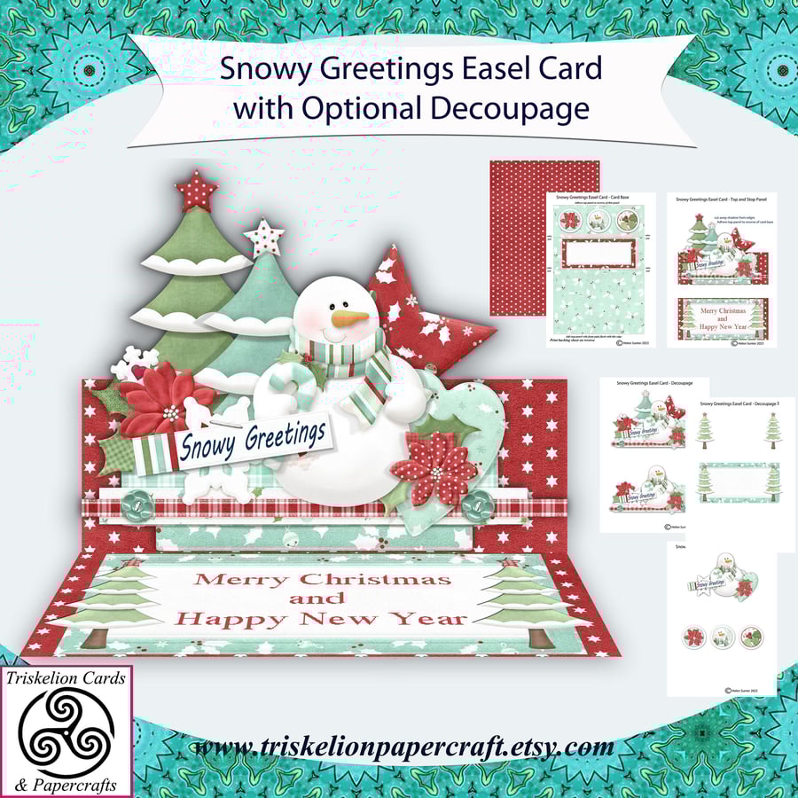 Printable Snowy Greetings Christmas 3D Decoupage Easel Card Making Kit