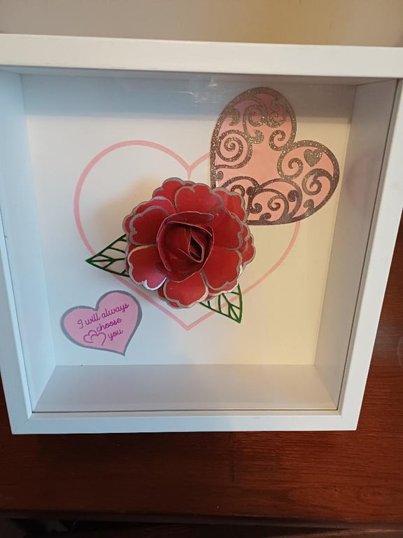 Rose and Heart Deep Box Frame Picture.