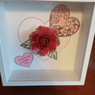 Rose and Heart Deep Box Frame Picture.