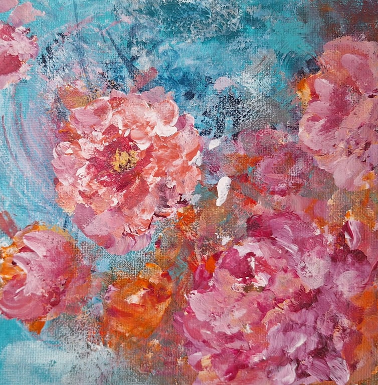 Original Textured Floral Acrylic Painting - 20cm x 20cm