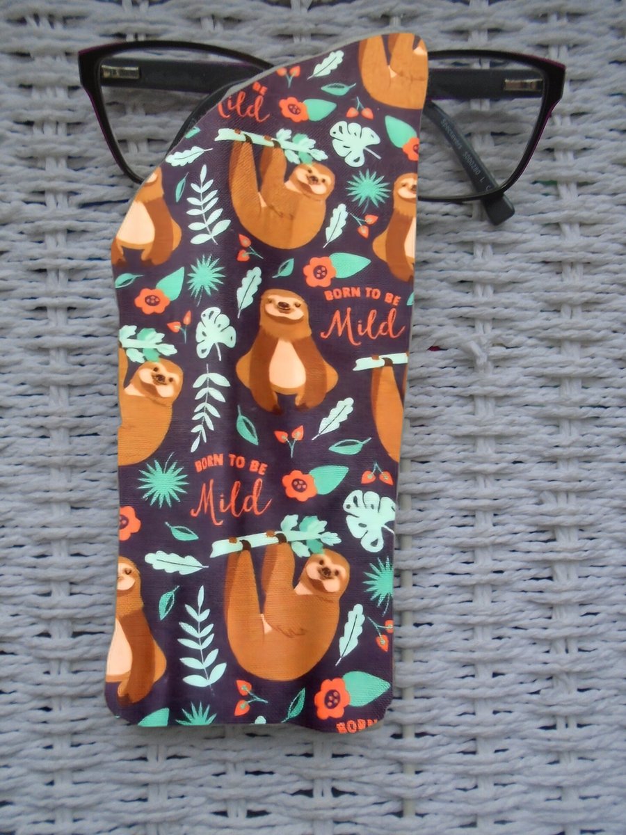 Born To Be Mild Cute Sloths White Cotton Glasses Case 