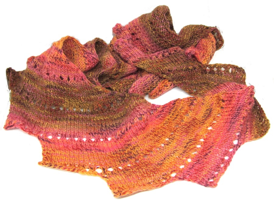 Hand Knit Wool Scarf Autumnal