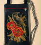 Raven & Red Flowers Embroidered Crossbody Bag